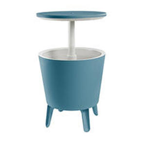 lot 5946 image: Keter Modern Cool Bar and Side Table Outdoor Patio Furniture with 7.5 Gallon Beer and Wine Cooler Teal