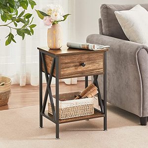 lot 5958 image: VECELO Modern Versatile Nightstands X-Design Side End Table Night Stand Storage Shelf with Bin Drawer for Living Room Bedroom, Set of 2 (Brown)