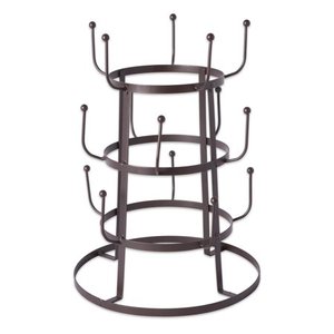 lot 8361 image: Home Traditions 3 Tier Countertop or Pantry Vintage Metal Wire Tree Stand for Coffee Mugs Glasses and Cups 15 Mug Capacity Rustic Bronze