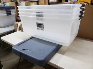 lot 2507 image: Sterilite 106QT Latching Plastic Storage Boxes, Set Of 4, Dark Blue