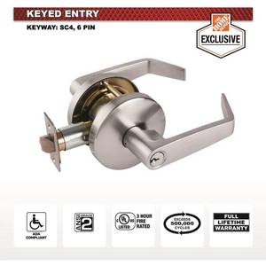 lot 3044 image: Universal Hardware Commercial 2-34 in. Satin Chrome Heavy-Duty Keyed Entry Door Lever