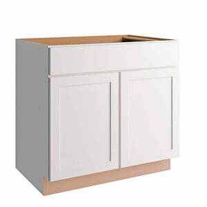 lot 3072 image: Hampton Bay Courtland Shaker Assembled 36 in. x 34.5 in. x 24 in. Stock Sink Base Kitchen Cabinet in Polar White Finish