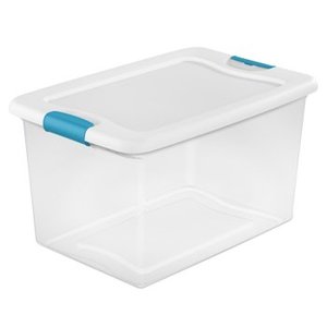 lot 8343 image: Sterilite 16 Gallon Latch Plastic Storage Box White and Clear,4 Pack