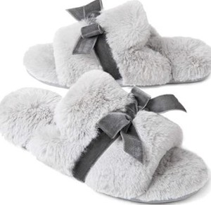 lot 1597 image: Womens Velour Bow Slide Slippers Gray Size 9-10 Large