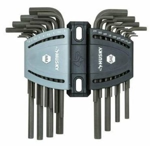 lot 2498 image: Husky Hex Key Set Allen Wrench Long Arm SAE Metric Alloy Steel 26 Piece Tool Set