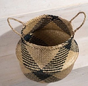 lot 3030 image: ACELEY Natural Seagrass Woven Basket with Handles Black Checked 2-in-1 Indoor Plant Basket, Collapsible Laundry Basket, Woven Storage Basket Foldable &amp Durable Hand Made Seagrass Basket 3 Pack&nbsp(stock photo approximate)