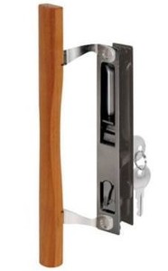 lot 5911 image: Sliding Glass Door Handle Set 6-58 in. Diecast and Wood Hook Style