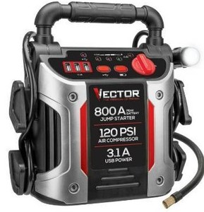 lot 2534 image: Vector 800 Peak Amp Jump Starter, 120 PSI Air Compressor, Three USB Charging Ports, Rechargeable