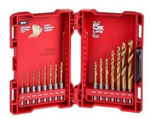lot 2535 image: Milwaukee 48-89-4630 - 15-Piece SHOCKWAVE RED HELIX Titanium 14 Hex Shank Fractional Drill Bit Set