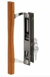 lot 8350 image: Sliding Glass Door Handle Set 6-58 in. Diecast and Wood Hook Style