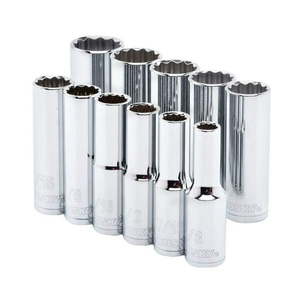 lot 3491 image: Husky Socket Set 11 pc 12 Inch Drive SAE Wrench 12 Pt Deep Length Mechanics Tool