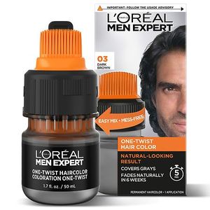 lot 5376 image: L��Oreal Paris Men Expert One Twist Mess Free Permanent Hair Color, Mens Hair Dye to Cover Grays, Easy No Mix Ammonia Free Application, Dark Brown 03, 1 Application Kit (B09CB45LY8)