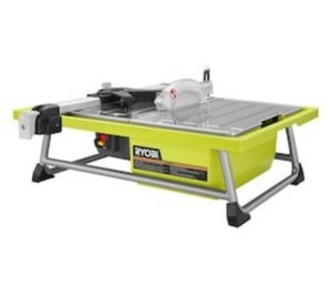 lot 8435 image: Ryobi WS722 7 Inch 4.8 Amp Portable Tabletop Wet Tile Saw with Miter Guide and Induction Motor, Used