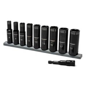 lot 3456 image: Husky Thin Wall Deep Impact Socket Set 6 Point 38 Drive MM Metric 10 Piece ( Missing 2 Pieces)