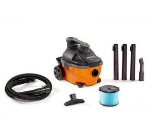 lot 8421 image: RIDGID 4 Gallon 5.0 Peak HP Portable WetDry Shop Vacuum with Fine Dust Filter, Locking Hose and Accessories, OrangesPeaches
