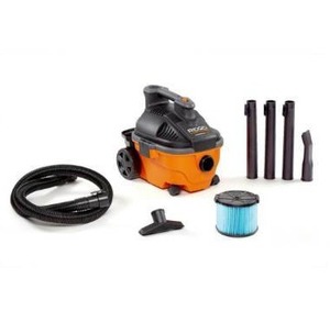 lot 8425 image: RIDGID 4 Gallon 5.0 Peak HP Portable WetDry Shop Vacuum with Fine Dust Filter, Locking Hose and Accessories, OrangesPeaches