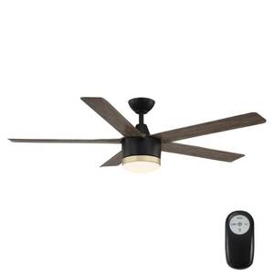 lot 2857 image: Home Decorators Collection Merwry 56 in. Integrated LED IndoorOutdoor Matte Black Ceiling Fan with Light Kit and Remote Control