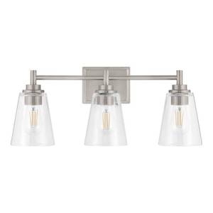 lot 1911 image: Hampton Bay 22.5 in. Wakefield 3-Light Brushed Nickel Modern Bathroom Vanity Light with Clear Glass Shades
