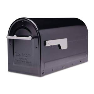 lot 1913 image: Boulder Post Mount Mailbox Black with Silver Flag