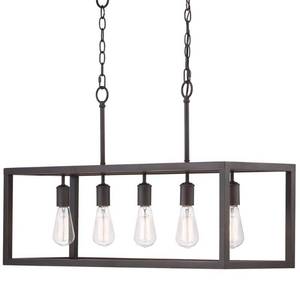 lot 2838 image: Home Decorators Collection Boswell Quarter 34 in. 5-Light Distressed Black Farmhouse Linear Chandelier for Dining and Kitchen Islands