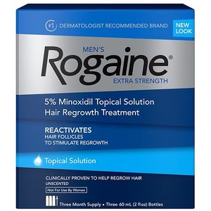lot 5285 image: ROGAINE Men s Extra Strength 5% Minoxidil Solution 3-Month Supply Hair Loss & Regrowth Treatment 2 fl oz 3 Piece