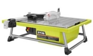 lot 5343 image: Ryobi WS722 7 Inch 4.8 Amp Portable Tabletop Wet Tile Saw with Miter Guide and Induction Motor (New Open Box)