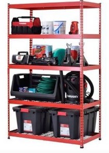 lot 1948 image: Husky 5-Tier Heavy Duty Steel Garage Storage Shelving Unit in Red (48 in. W x 78 in. H x 24 in. D), RedBlack