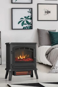 lot 2876 image: Style Selections Electric Fireplace Stove Heater, Matte Black