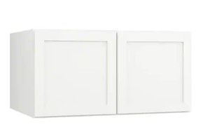 lot 2849 image: Hampton Bay Courtland Polar White Finish Laminate Shaker Stock Assembled Wall Kitchen Cabinet 36 in. x 18 in. x 12 in. Retail $194.00