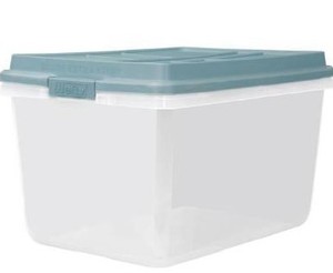 lot 8393 image: Hefty Hi-Rise 72 Qt. Lift Off Lid Storage Tote GrayClear 2 Pack(HFT-7163010665666-6)