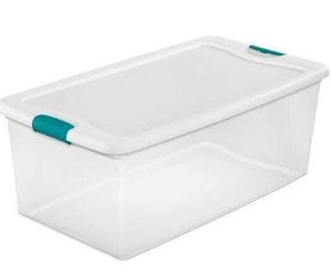 lot 8400 image: One Sterilite 18898004 106-Quart Clear Storage Tote Box WLatching Container Lid, 2 Pack