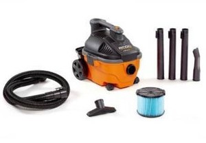 lot 7364 image: RIDGID 4 Gallon 5.0 Peak HP Portable WetDry Shop Vacuum with Fine Dust Filter, Locking Hose and Accessories, OrangesPeaches