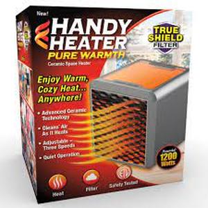 lot 8414 image: Ontel Handy Heater Pure Warmth 1200 Personal Ceramic Space Heater with Adjustable Heat - Portable, Quiet & Energy Efficient Small Space Heater for Bedroom, Office, Garage & More (B0973S33GN)