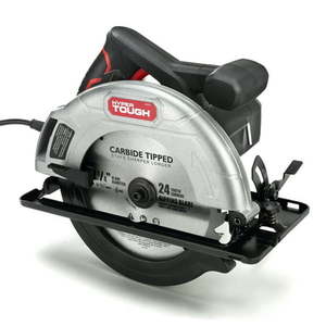 lot 37085 image: Hyper Tough 12 Amp Corded 7-14 inch Circular Saw with Steel Plate Shoe Adjustable Bevel Blade & Rip Fence