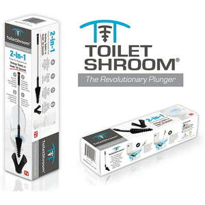 lot 37102 image: ToiletShroom Revolutionary Plunger Toilet Dredge Tool Stainless Steel Handle with Caddy Holder