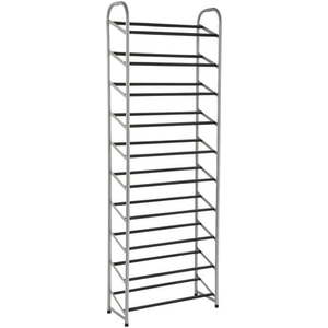lot 37154 image: Mainstays 10-Tier Shoe Rack Powder Coated Black and Silver Finish 30 Pairs