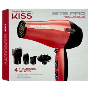 lot 37266 image: KISS Red Tourmaline Ceramic Hair Dryer with 4 Additional Styling Attachments 1875 Watts Red