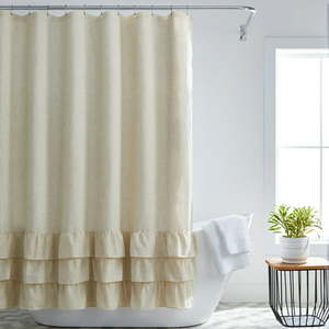 lot 37309 image: Better Homes & Gardens Blaine Ruffle Bathroom Polyester Linen Shower Curtain Beige 72 x72