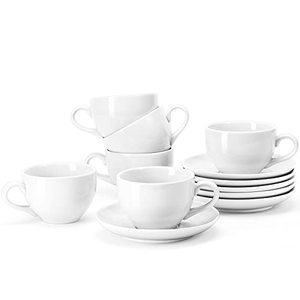 lot 1002 image: Yedio Porcelain Coffee Cups Set with Saucer, 6 Ounce Solid Multi Colored Porcelain Cup and Saucer Set for Cappuccino, Coffee Latte, Coffee drinks and Tea, Set of 6 Retail $29.99
