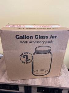lot 1008 image: 1 Gallon Extra Large Mason Jar - Glass Jar Wide Mouth with Airtight Foam Lined Plastic Lid - Safe Container for Fermenting Kombucha Kefir Kimchi - Pickling, Storing and Canning