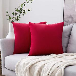 lot 1013 image: MIULEE Pack of 2 Velvet Pillow Covers Decorative Square Pillowcase Soft Solid Cushion Case for Decor Sofa Bedroom Car 22 x 22 Inch Red Retail $26.74