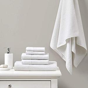 lot 1014 image: Madison Park Spa Waffle 100% Cotton Luxurious Towel Set, Premium Texture Waffle Weave, Highly Absorbent, Quick Dry, Hotel & Spa Quality Wash Clothes for Bathroom, Assorted Sizes, White 6 Piece Retail $48.10