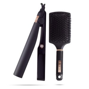 lot 1016 image: TYME Obsidian Kit with Iron Pro Heat Tool and Paddle Hair Brush Black Retail $203.99