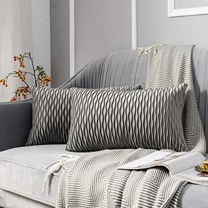 lot 1022 image: JUSPURBET Decorative Velvet Pillow Covers with Wave Striped,Pack of 2 Luxury Soft Cushion Cases for Couch Sofa Living Room,16x24 Inches,Grey Retail $17.21