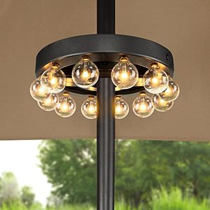 lot 1030 image: Umbrella Light, Outdoor Umbrella LED Lights Battery Operated Wireless with Remote Control, ZHONGXIN Patio Umbrella Pole Light with 12 Warm White G40 Led Bulbs, for Backyard Umbrellas or Camping Tent Retail $38.72