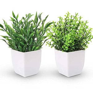 lot 1041 image: Der Rose 2 Packs Fake Plants Mini Artificial Greenery Potted Plants for Home Decor Indoor Office Table Room Farmhouse Retail $7.59