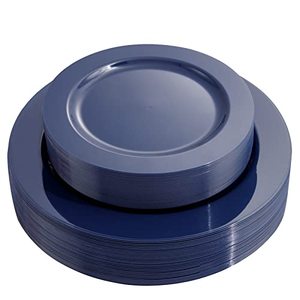 lot 1049 image: FLOWERCAT 60PCS Blue Plastic Plates - Heavy Duty Blue Plates Disposable for PartyWedding - Include 30PCS 10.25inch Blue Dinner Plates and 30PCS 7.5inch Blue DessertSalad Plates Retail $27.81
