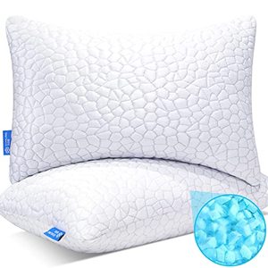 lot 1051 image: 2-Pack Cooling Bed Pillows for Sleeping Adjustable Gel Shredded Memory Foam Pillows Queen Size Set of 2 - Luxury Bamboo Pillows for Side Back Sleepers Washable Removable Cover CertiPUR-US Certified Retail $48.99