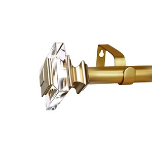 lot 1111 image: 1 Inch Curtain Rods for windows 36 to 72, Adjustable Curtain Rod with Square Crystal Finials, Single Drapery Rod and Bracket Set(Gold) Retail $28.36