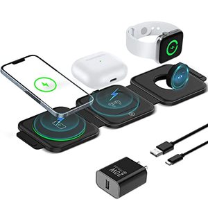 lot 1114 image: Foldable 3-in-1 Wireless Charger with Strong Magnetic Absorption,Travel Charging Station Compatible with iPhone141312 Series,AirPods 32Pro,iWatch Retail $24.99